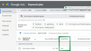 find low competition keywords with keyword planner