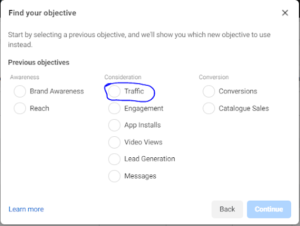 Facebook "traffic" ad objective